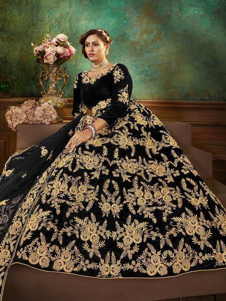 Myra Black Velvet Embroidered Anarkali Suit | Swadesiicart