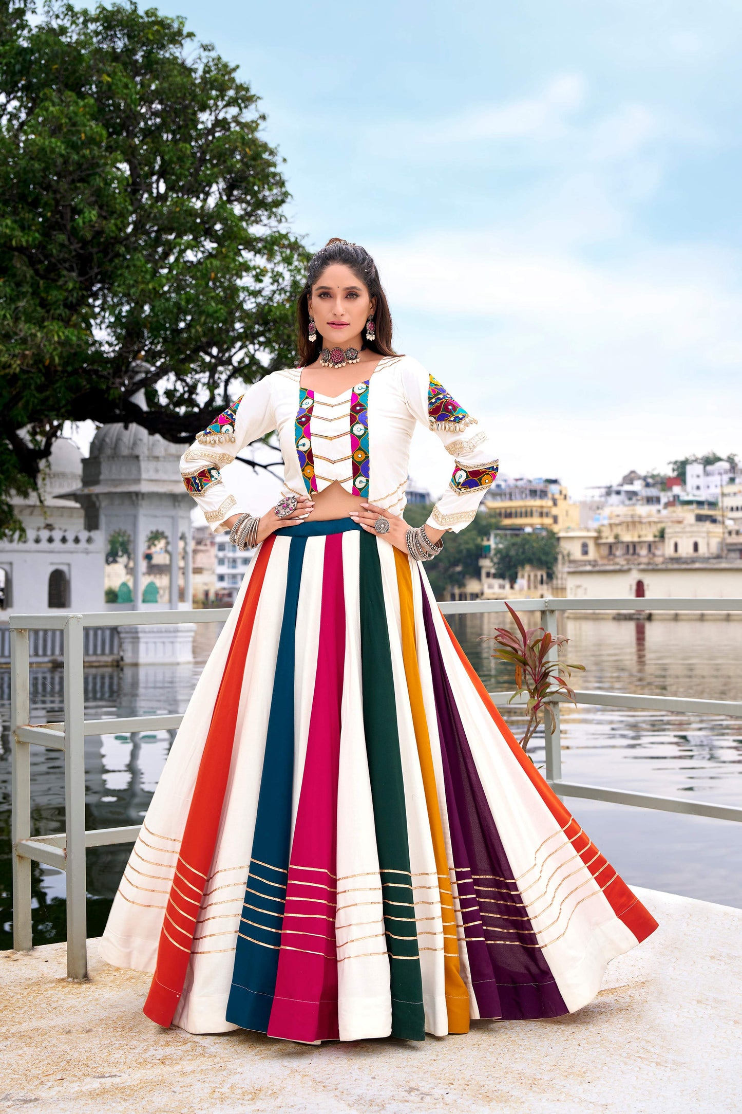 Lorenvalley Fashion White Pure Rayon Gota Patti Lace Touch Up Lehenga Choli - Swadesiicart
