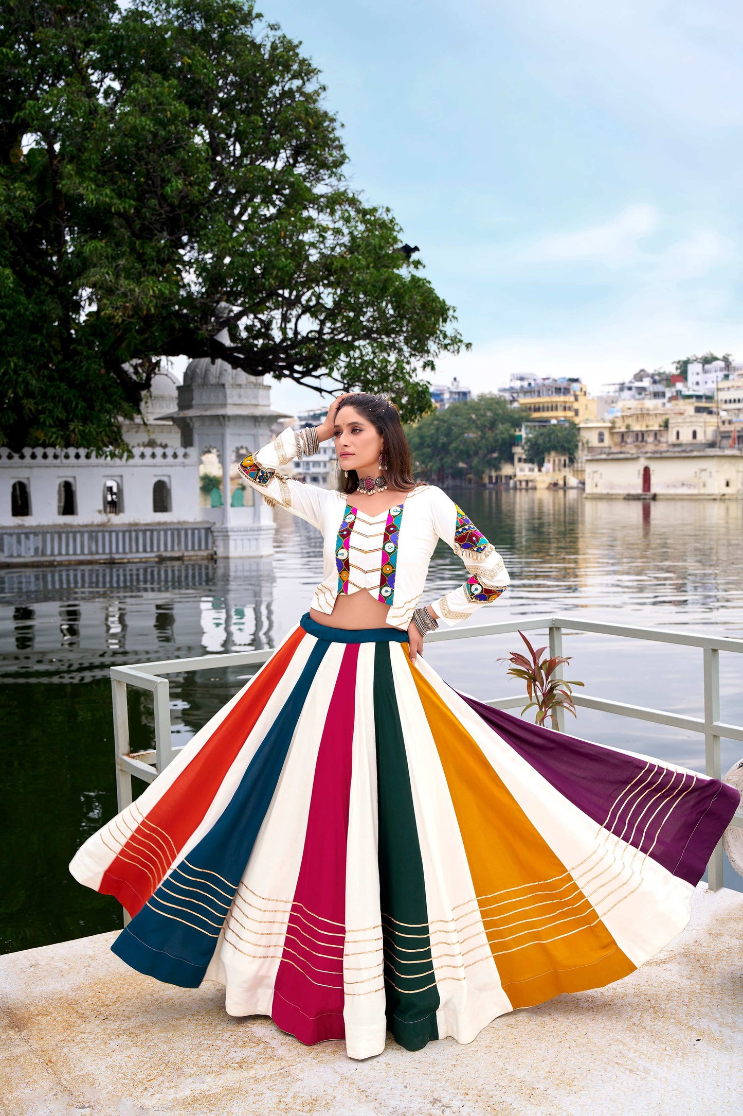 Lorenvalley Fashion White Pure Rayon Gota Patti Lace Touch Up Lehenga Choli - Swadesiicart