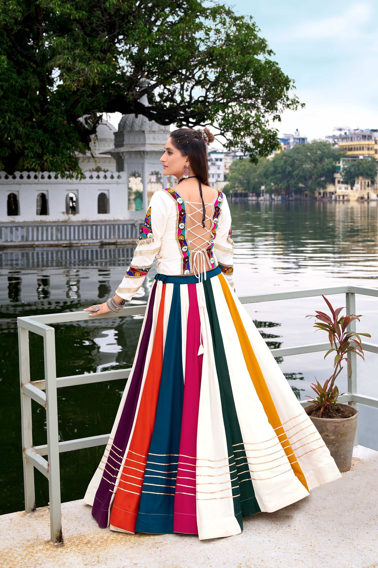 Lorenvalley Fashion White Pure Rayon Gota Patti Lace Touch Up Lehenga Choli - Swadesiicart