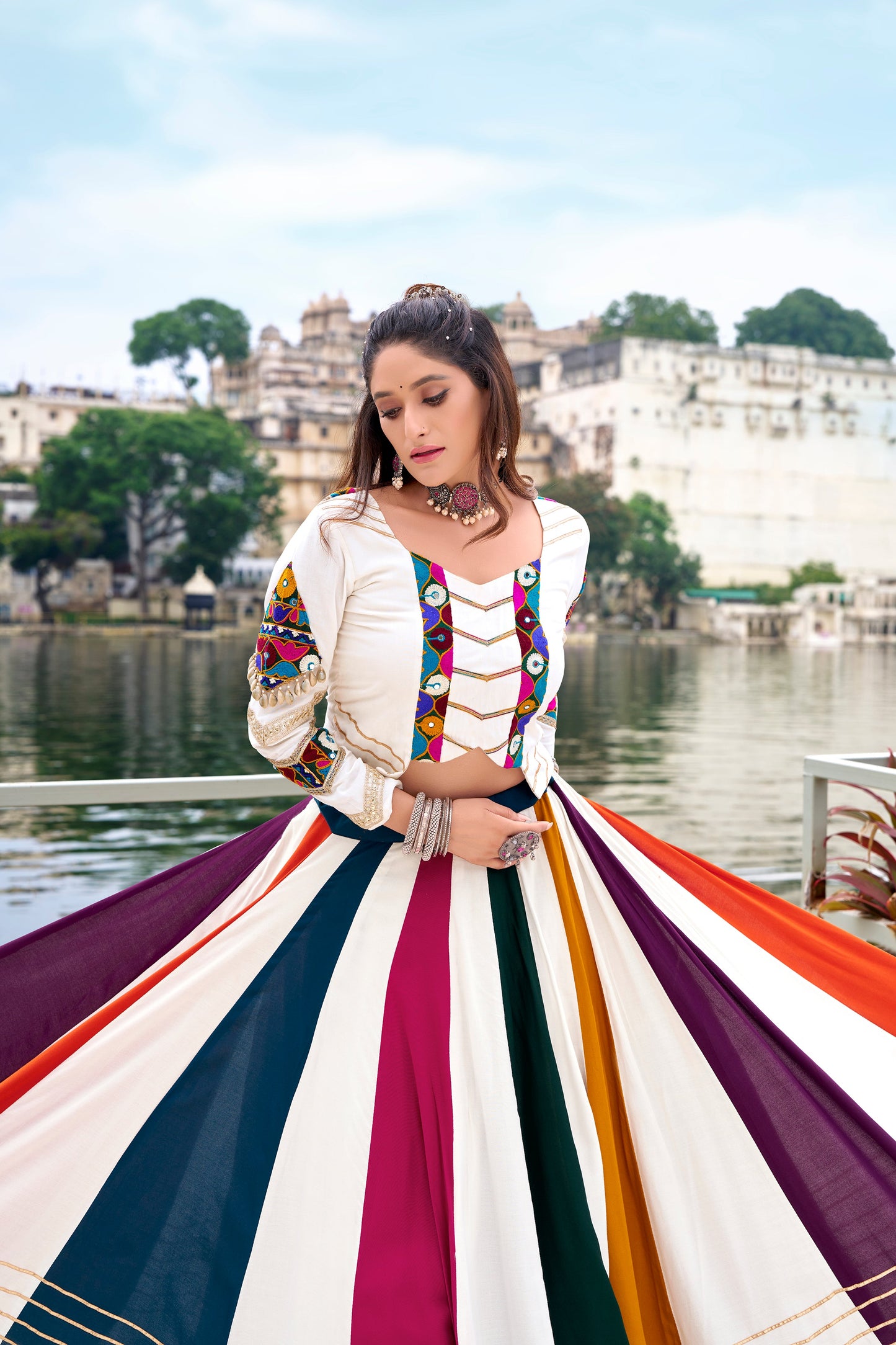 Lorenvalley Fashion White Pure Rayon Gota Patti Lace Touch Up Lehenga Choli - Swadesiicart