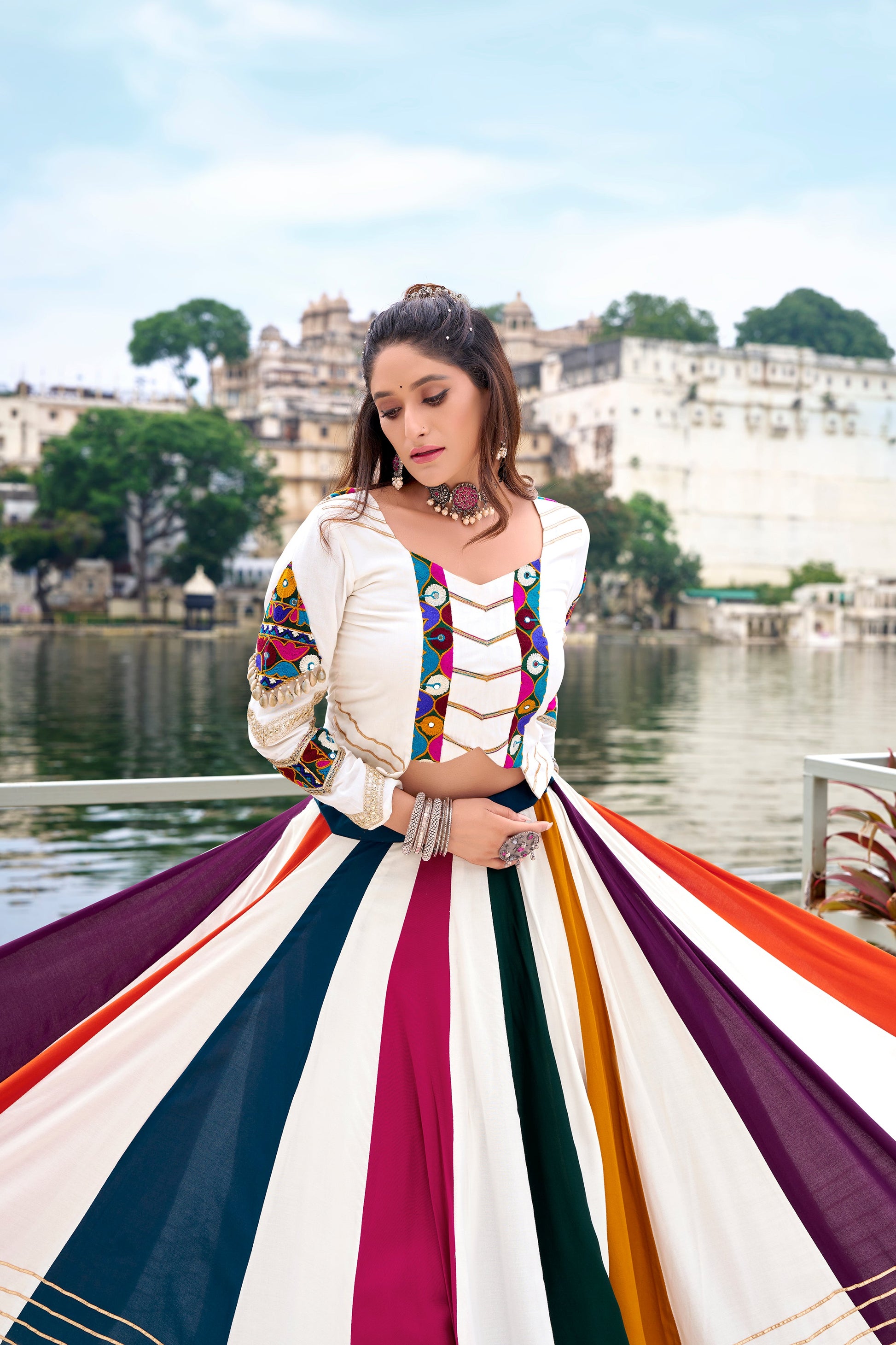 Lorenvalley Fashion White Pure Rayon Gota Patti Lace Touch Up Lehenga Choli - Swadesiicart