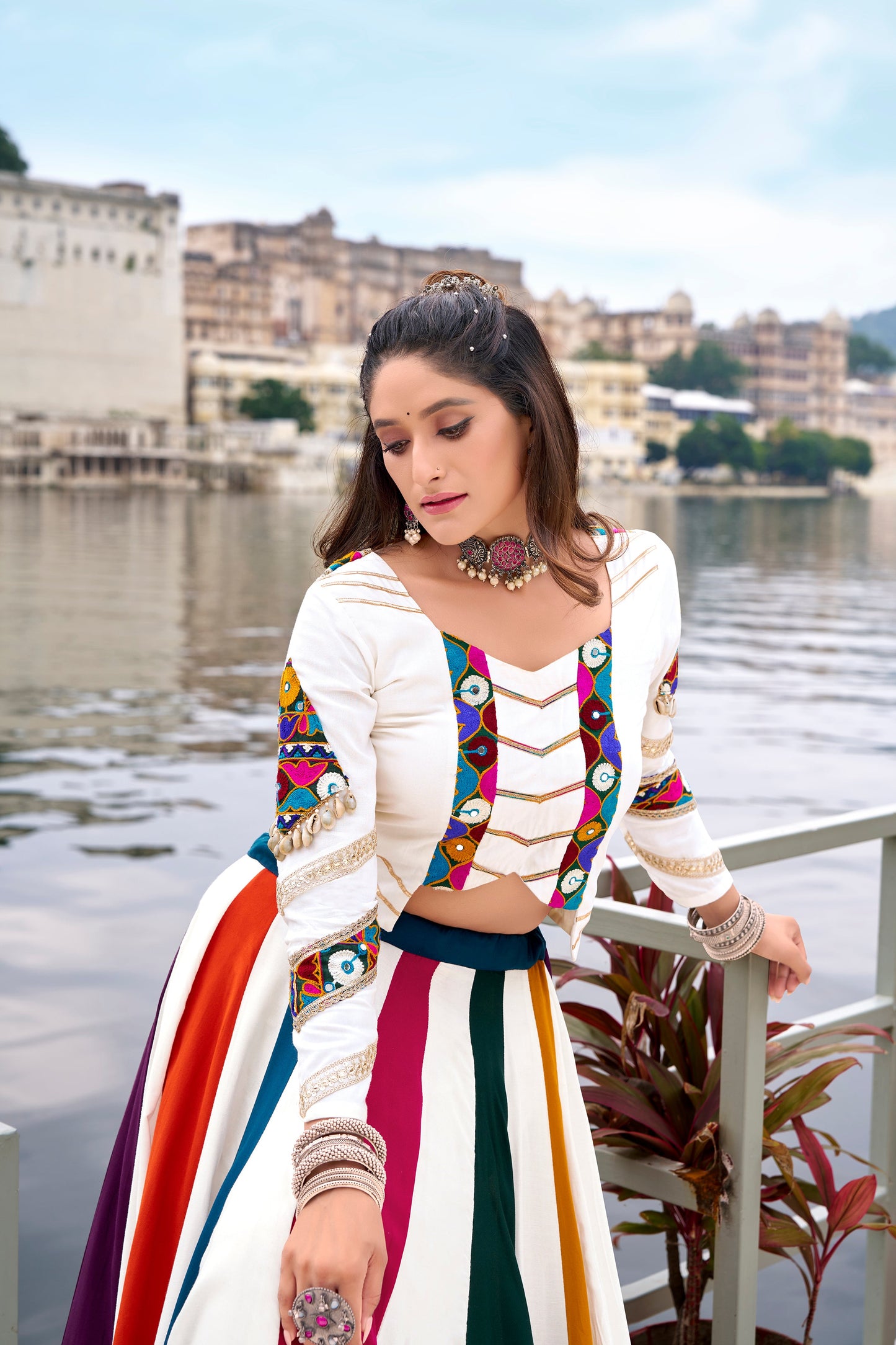 Lorenvalley Fashion White Pure Rayon Gota Patti Lace Touch Up Lehenga Choli - Swadesiicart