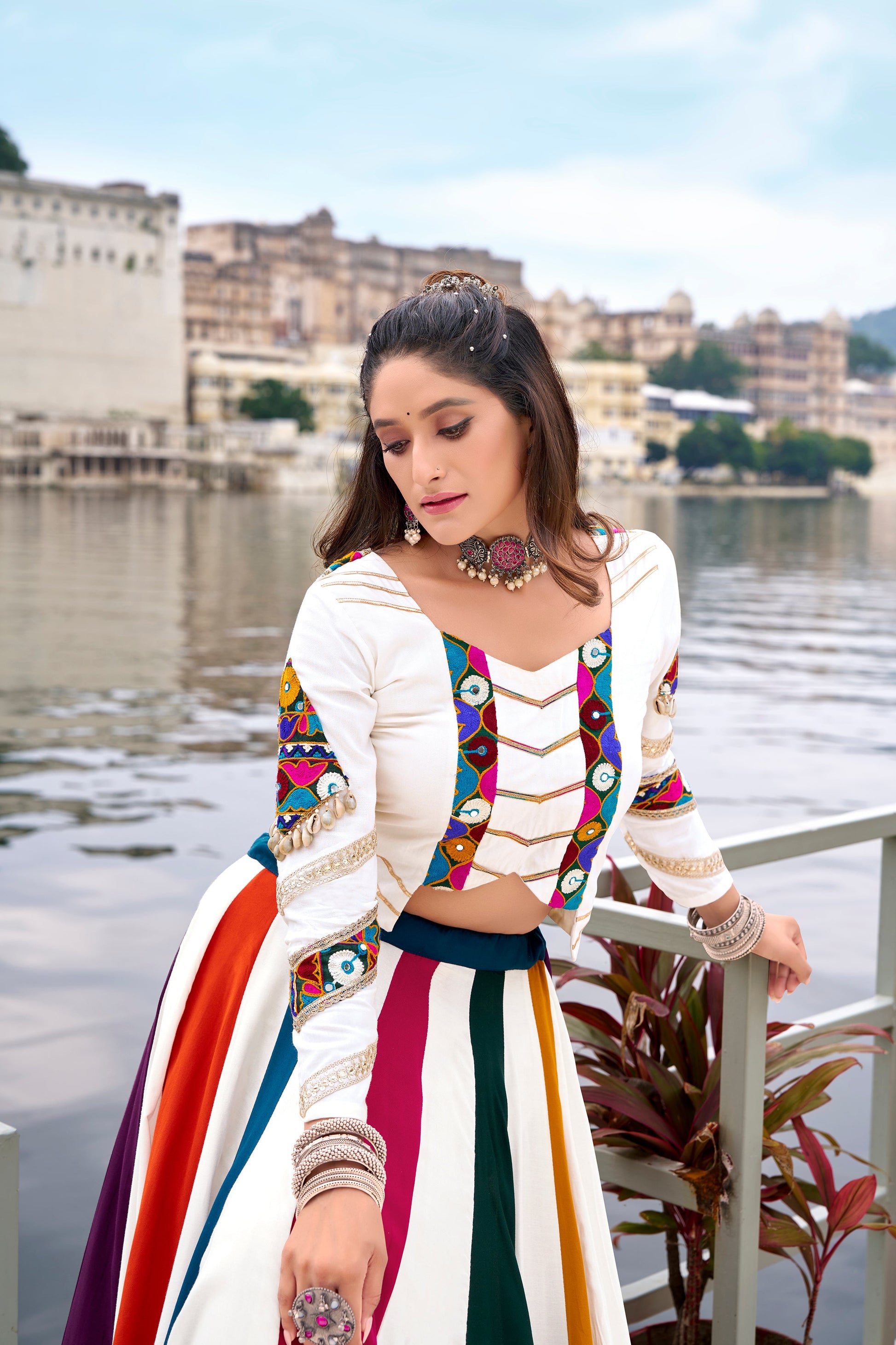 Lorenvalley Fashion White Pure Rayon Gota Patti Lace Touch Up Lehenga Choli - Swadesiicart