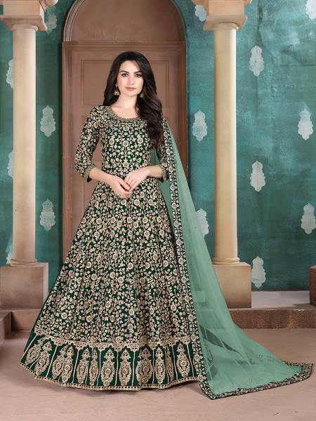 Myra Green Georgette Embroidered Anarkali Suit | Swadesiicart