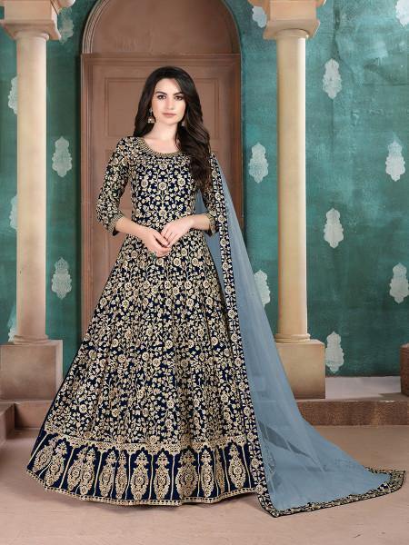 Myra Beautiful Navy Blue Georgette Embroidered Anarkali Suit | Swadesiicart