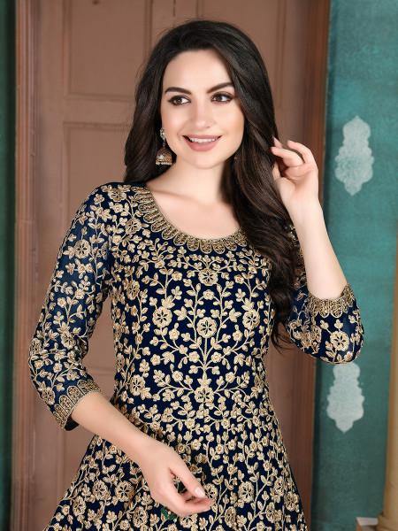 Myra Beautiful Navy Blue Georgette Embroidered Anarkali Suit | Swadesiicart