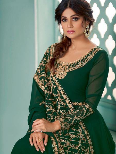 Myra Green Embroidered Real Georgette Anarkali Suit | Swadesiicart