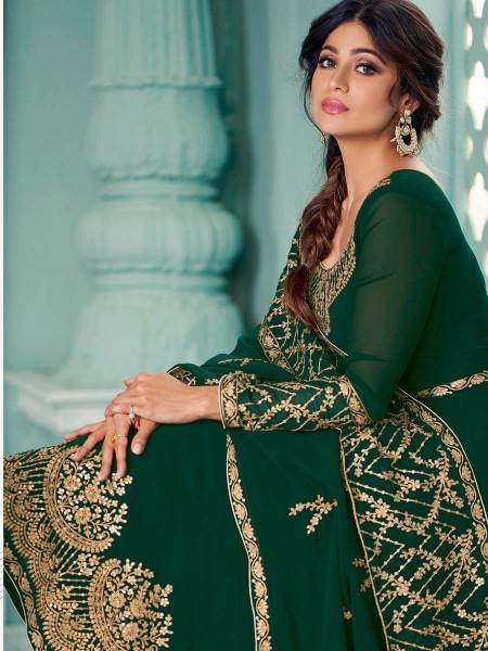 Myra Green Embroidered Real Georgette Anarkali Suit | Swadesiicart