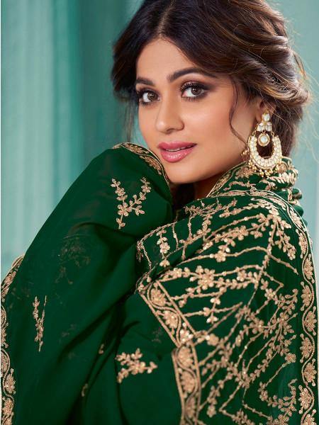 Myra Green Embroidered Real Georgette Anarkali Suit | Swadesiicart