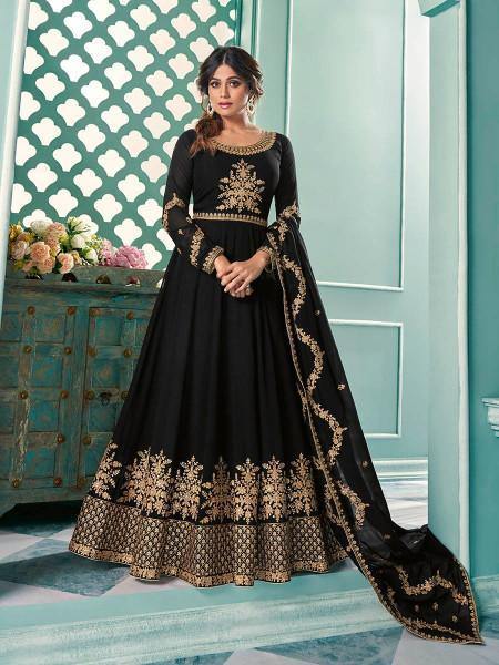 Myra Black Embroidered Real Georgette Anarkali Suit | Swadesiicart