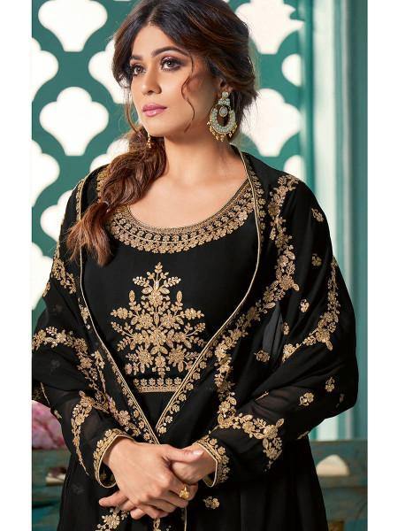 Myra Black Embroidered Real Georgette Anarkali Suit | Swadesiicart