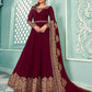 Myra Maroon Embroidered Real Georgette Anarkali Suit | Swadesiicart