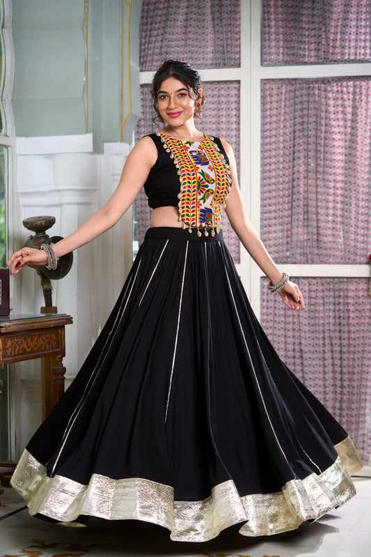Lorenvalley Black Rayon Plain And Lace Border With Gotta Patti Touch Up Lehenga Choli | Swadesiicart