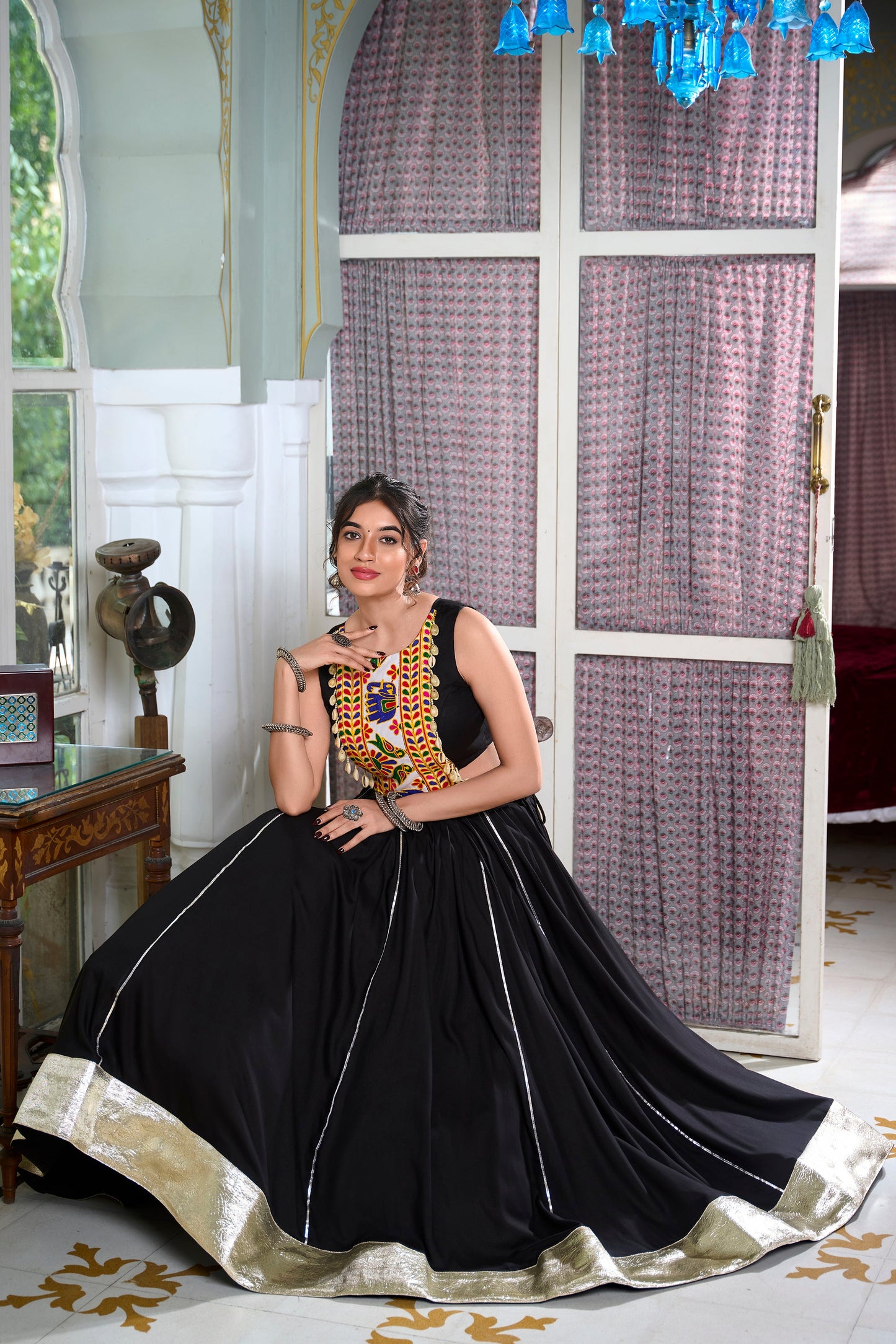 Lorenvalley Black Rayon Plain And Lace Border With Gotta Patti Touch Up Lehenga Choli | Swadesiicart