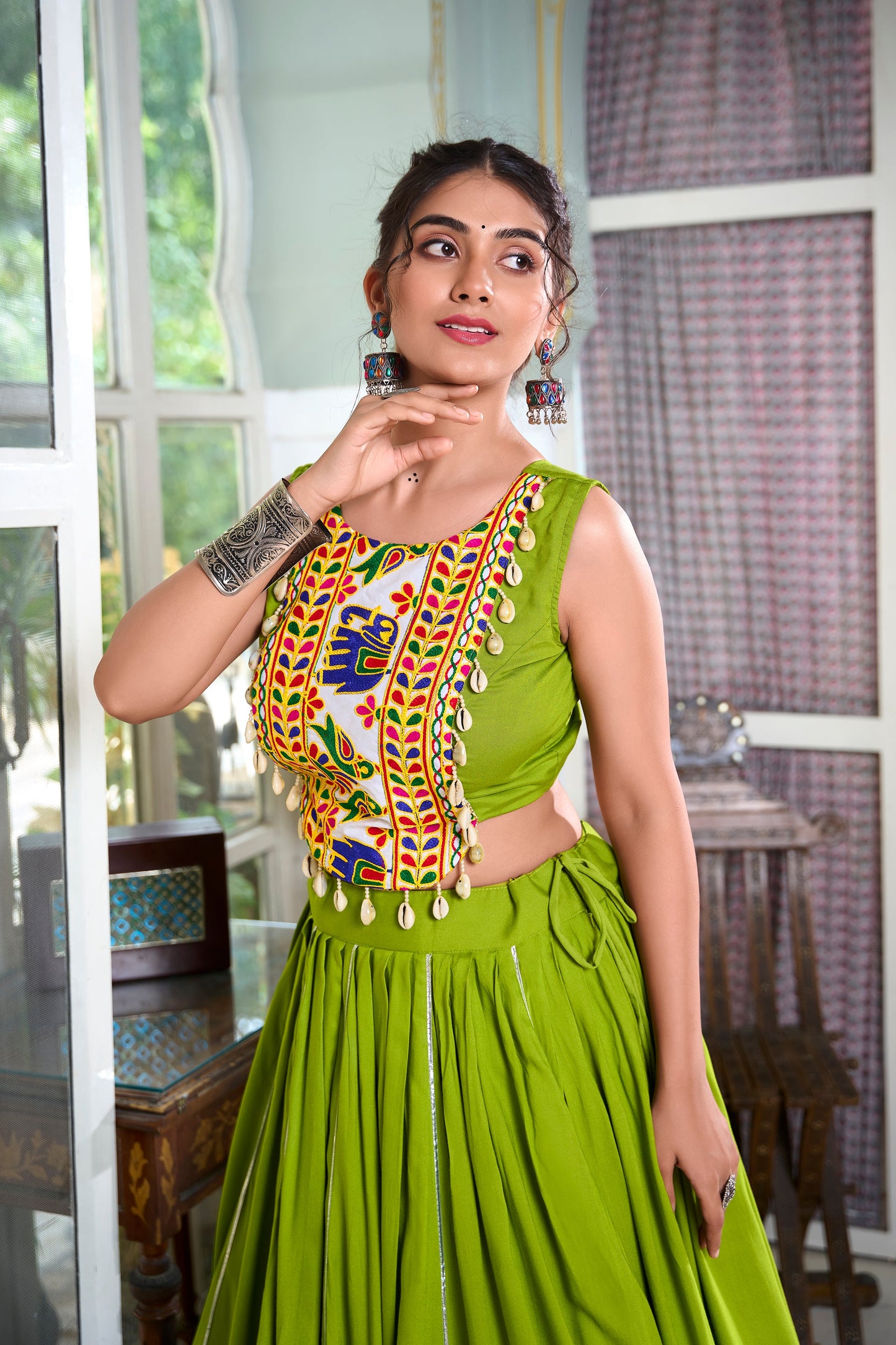 Lorenvalley Parotgreen Rayon Plain And Lace Border With Gotta Patti Touch Up Lehenga Choli | Swadesiicart