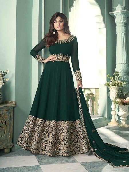 Myra Green and Gold Georgette Embroidered Anarkali Suit | Swadesiicart
