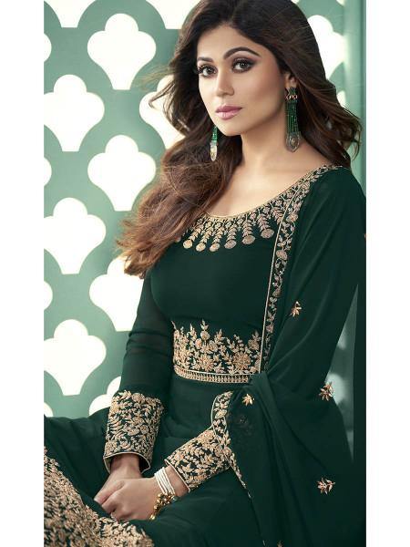 Myra Green and Gold Georgette Embroidered Anarkali Suit | Swadesiicart