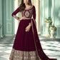 Myra Wine and Gold Georgette Embroidered Anarkali Suit | Swadesiicart