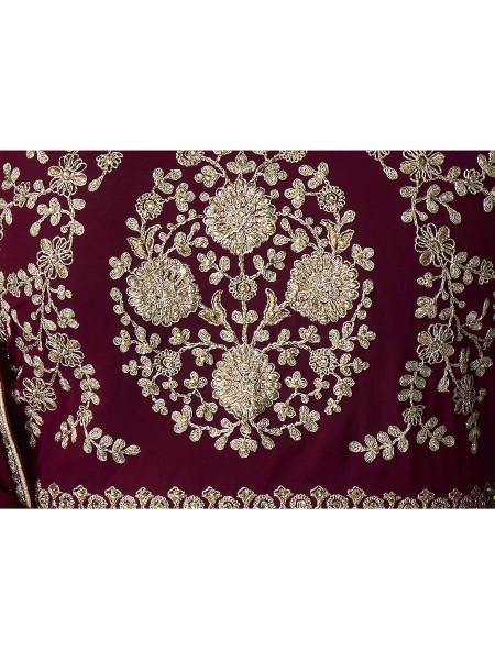 Myra Wine and Gold Georgette Embroidered Anarkali Suit | Swadesiicart