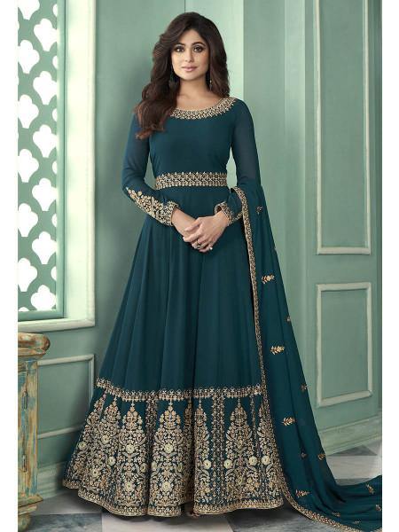 Myra Teal Georgette Embroidered Anarkali Suit | Swadesiicart