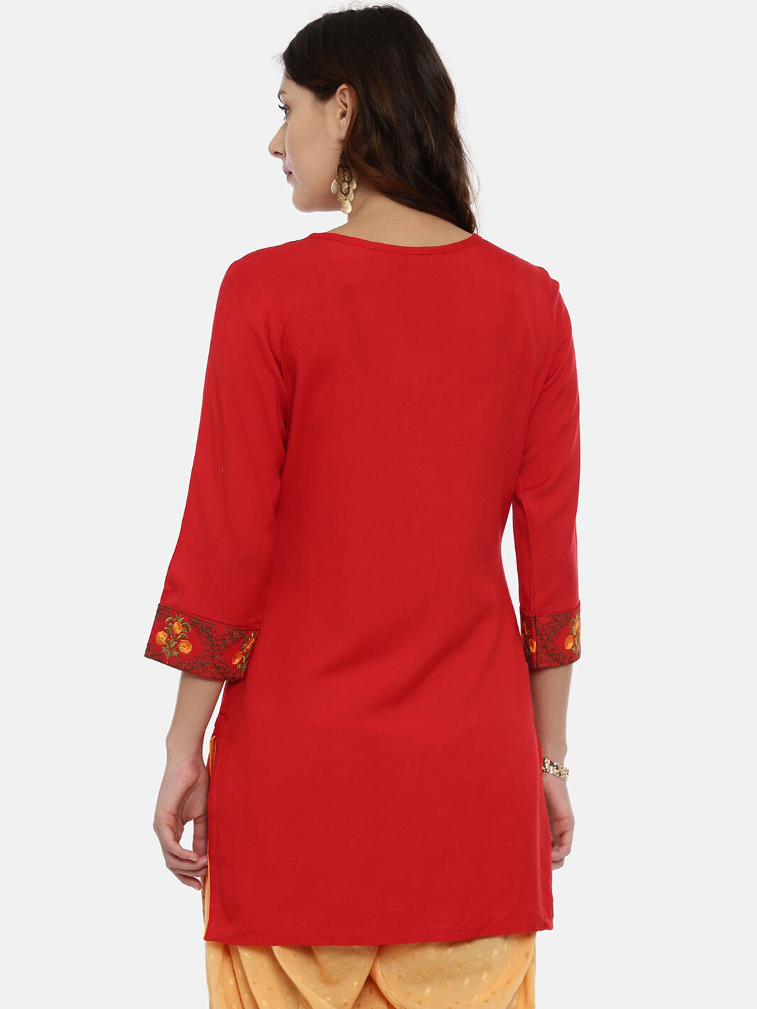 Souchii Women Red & Yellow Floral Yoke Design Kurta - Swadesiicart