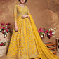 Myra Mustard Yellow Butterfly Net Embroidered Anarkali Suit | Swadesiicart