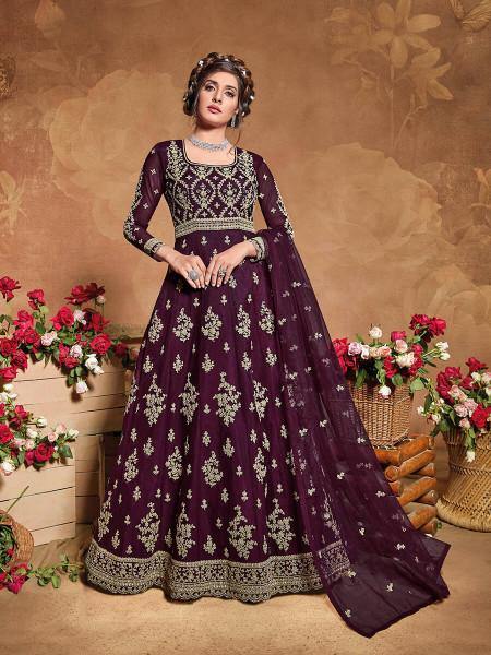 Myra Purple Butterfly Net Embroidered Anarkali Suit | Swadesiicart