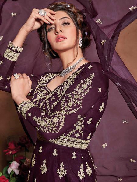 Myra Purple Butterfly Net Embroidered Anarkali Suit | Swadesiicart