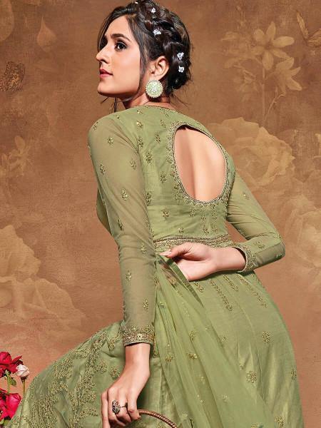 Myra Beautiful Pista Butterfly Net Embroidered Anarkali Suit | Swadesiicart