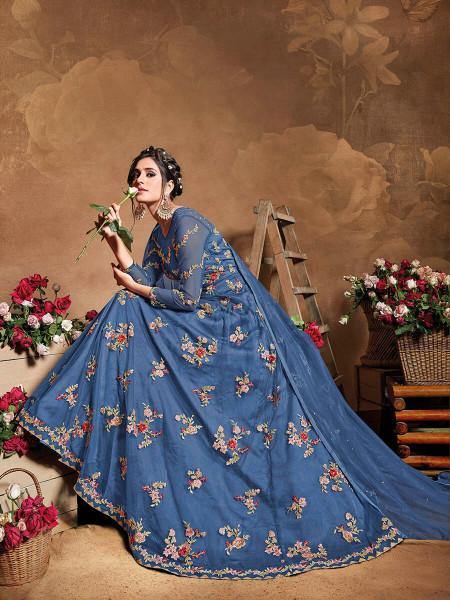 Myra Royal Blue Butterfly Net Embroidered Anarkali Suit | Swadesiicart