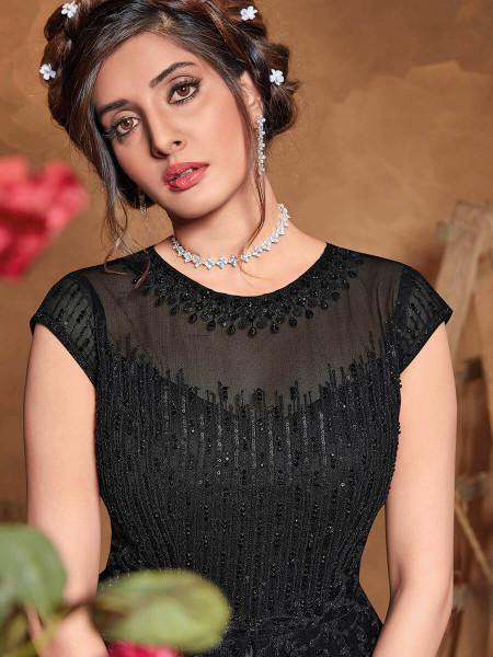 Myra Black Butterfly Net Embroidered Anarkali Suit | Swadesiicart