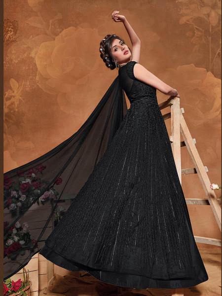 Myra Black Butterfly Net Embroidered Anarkali Suit | Swadesiicart