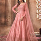 Myra Beautiful Dusty Pink Butterfly Net Embroidered Anarkali Suit | Swadesiicart