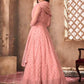 Myra Beautiful Dusty Pink Butterfly Net Embroidered Anarkali Suit | Swadesiicart