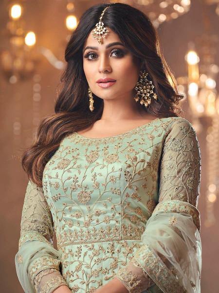 Myra Beautiful Pastel Green Butterfly Net Embroidered Anarkali Suit | Swadesiicart