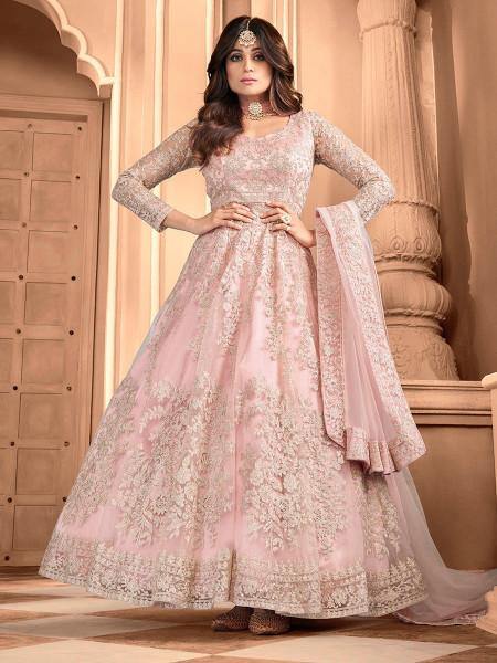 Myra Light Pink Butterfly Net Embroidered Anarkali Suit | Swadesiicart
