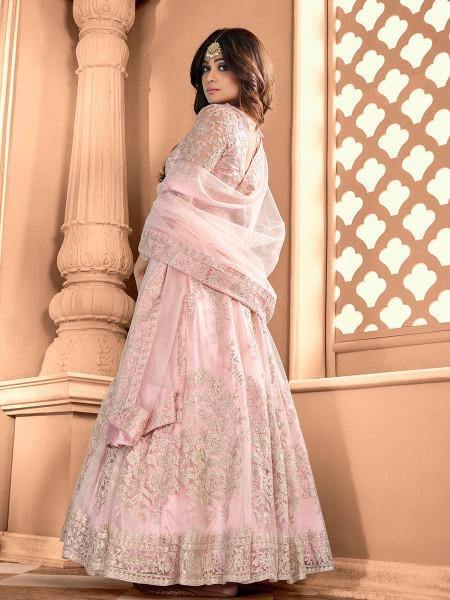 Myra Light Pink Butterfly Net Embroidered Anarkali Suit | Swadesiicart