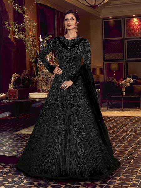 Myra Black Beautiful Premium Net Anarkali Suit | Swadesiicart