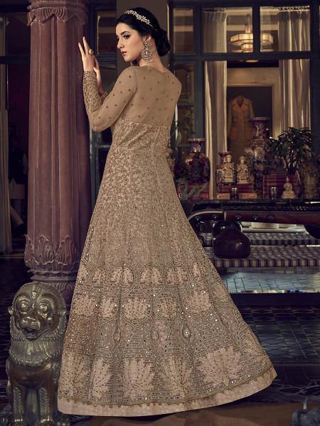 Myra Golden Cream Embroidered Butterfly Net Anarkali Suit | Swadesiicart