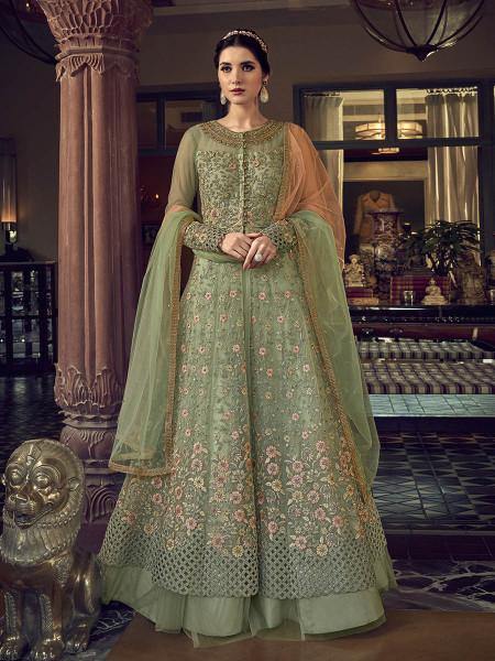 Myra Fashion Pista Embroidered Butterfly Net Anarkali Suit | Swadesiicart