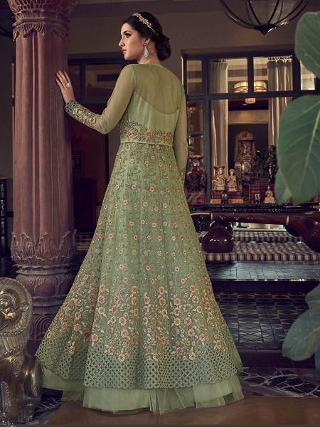 Myra Fashion Pista Embroidered Butterfly Net Anarkali Suit | Swadesiicart