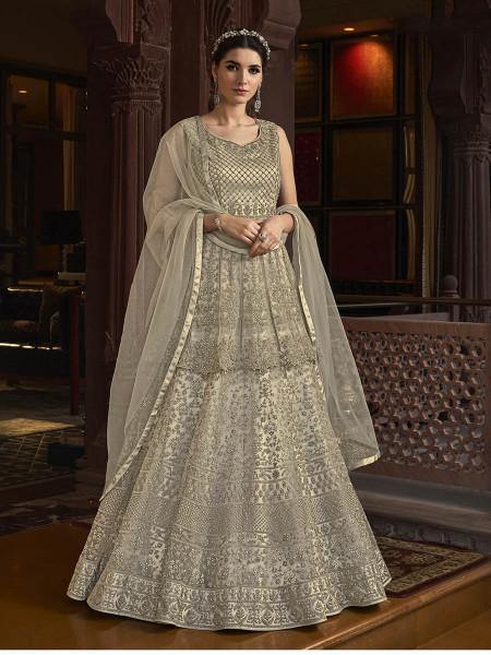 Myra Off White Embroidered Butterfly Net Anarkali Suit | Swadesiicart