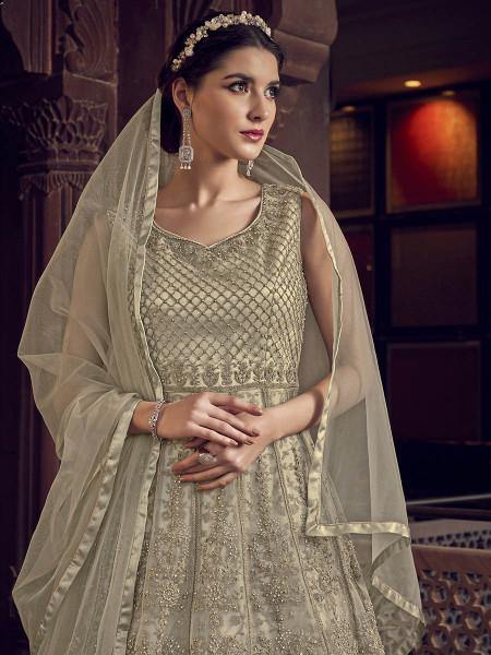 Myra Off White Embroidered Butterfly Net Anarkali Suit | Swadesiicart