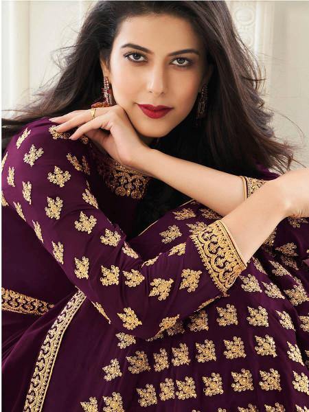 Myra Purple Georgette Embroidered Anarkali Suit | Swadesiicart