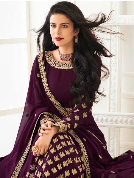 Myra Purple Georgette Embroidered Anarkali Suit | Swadesiicart