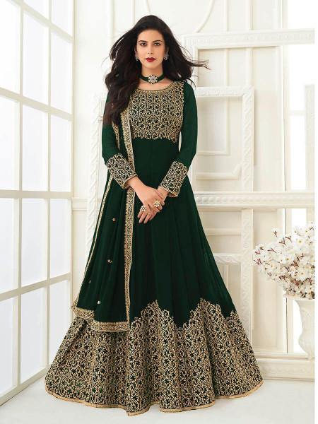 Myra Deep Green Georgette Embroidered Anarkali Suit | Swadesiicart