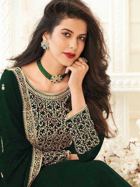 Myra Deep Green Georgette Embroidered Anarkali Suit | Swadesiicart