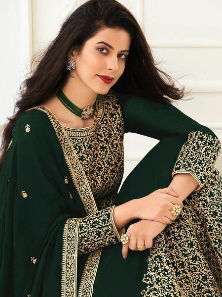 Myra Deep Green Georgette Embroidered Anarkali Suit | Swadesiicart