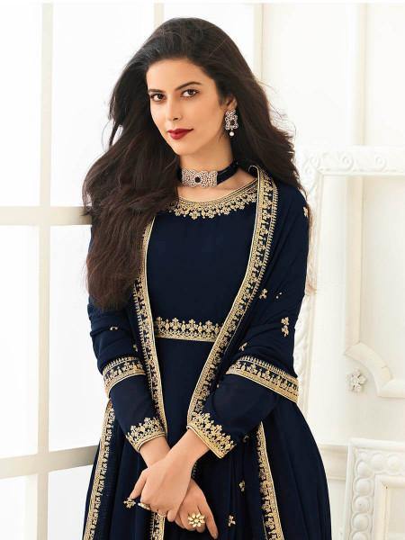 Myra Navy Blue Georgette Embroidered Anarkali Suit | Swadesiicart